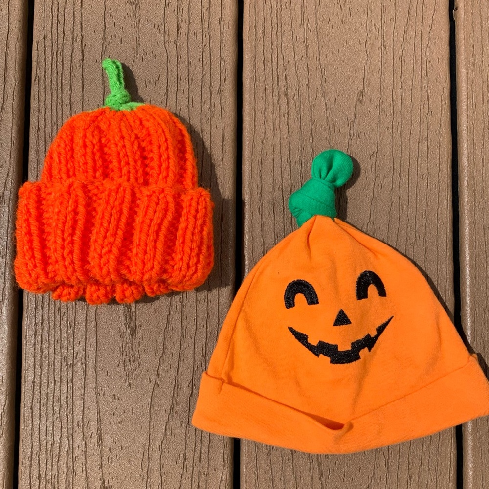 5 for $25 SET OF 2 PUMPKIN INFANT HATS HANDMADE